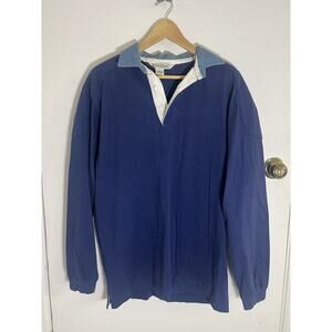 Vintage Steeplechase Men’s Rugby Shirt Size Medium Quilted Shoulders Cotton Blue
